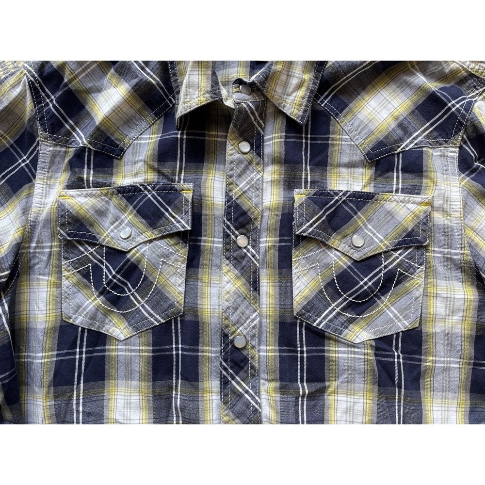 True Religion Western Snap Button Shirt -‎ Blue/Gray/White/Yellow - Medium - Picture 3 of 6